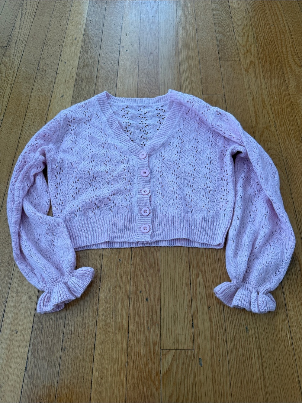 Princess Polly Pastel Pink Eyelet Cropped Cardigan